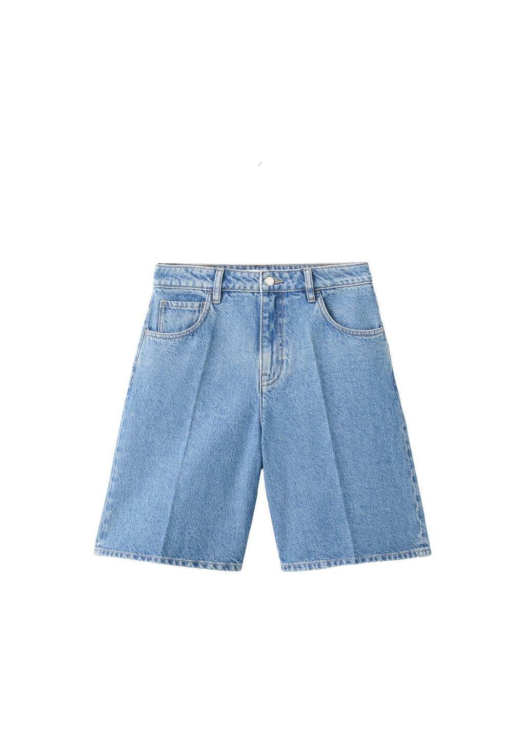 Blue High-Waist Straight-Fit Denim Shorts, Open Blue, large image number 6