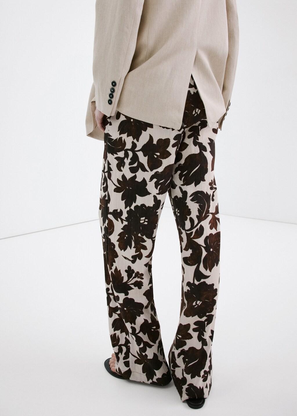 Brown Floral Print Trousers, Brown, medium