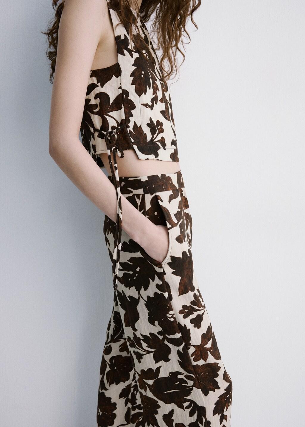 Brown Floral Print Trousers, Brown, large image number 6