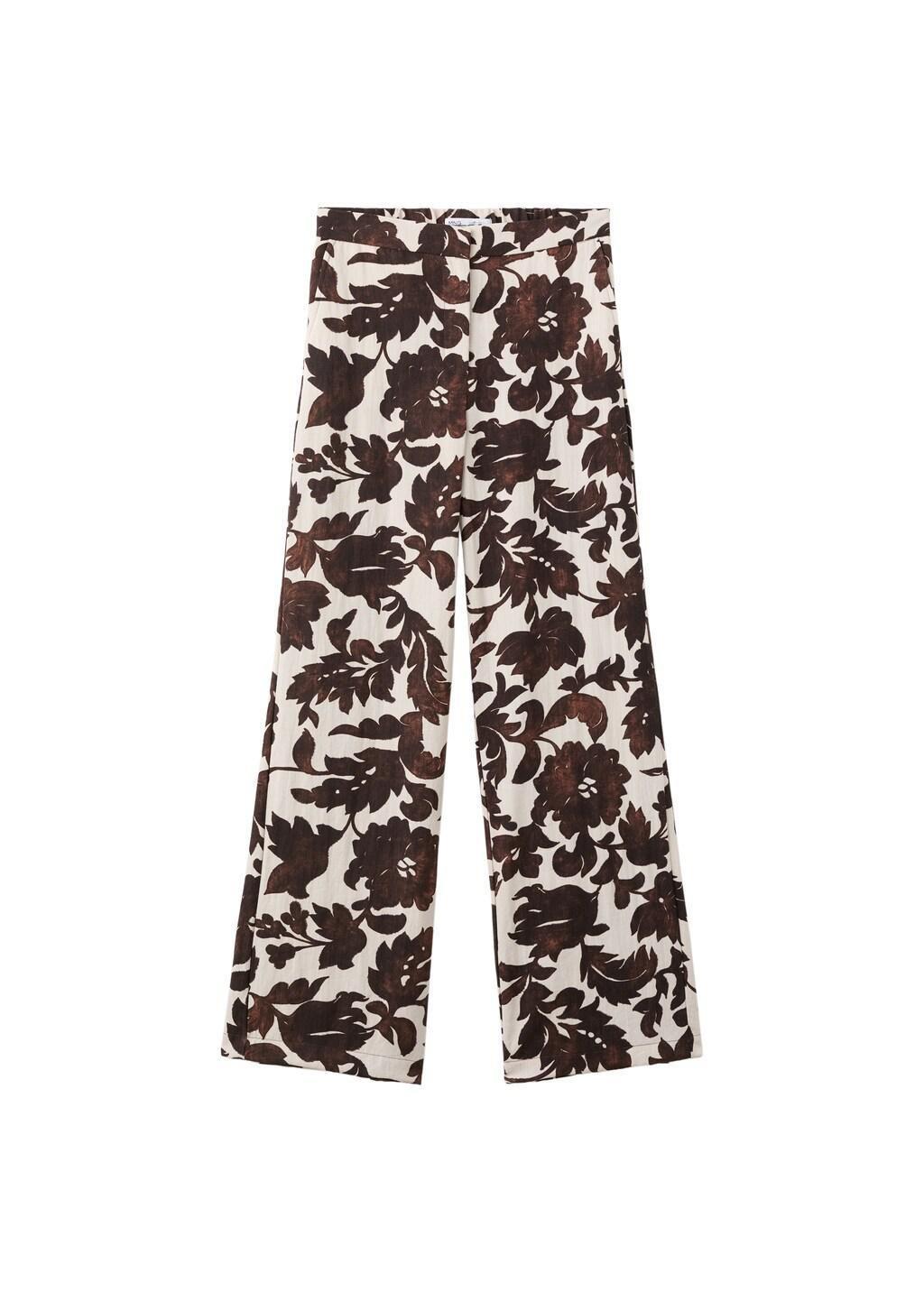Brown Floral Print Trousers, Brown, large image number 7