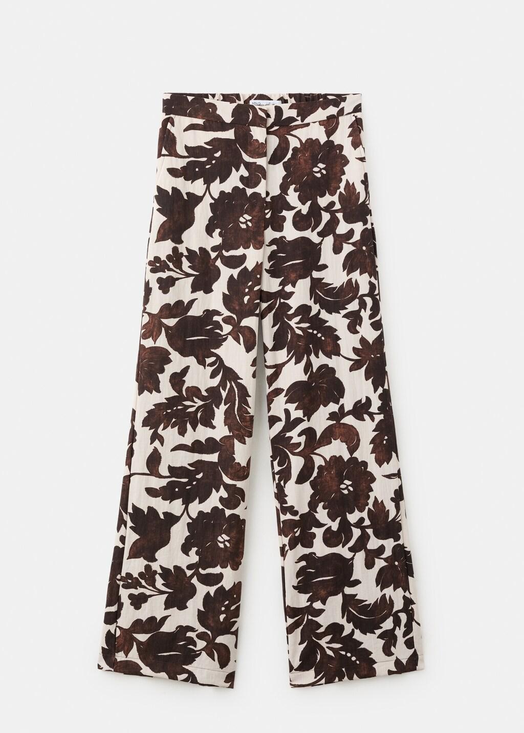 Brown Floral Print Trousers, Brown, large image number 8