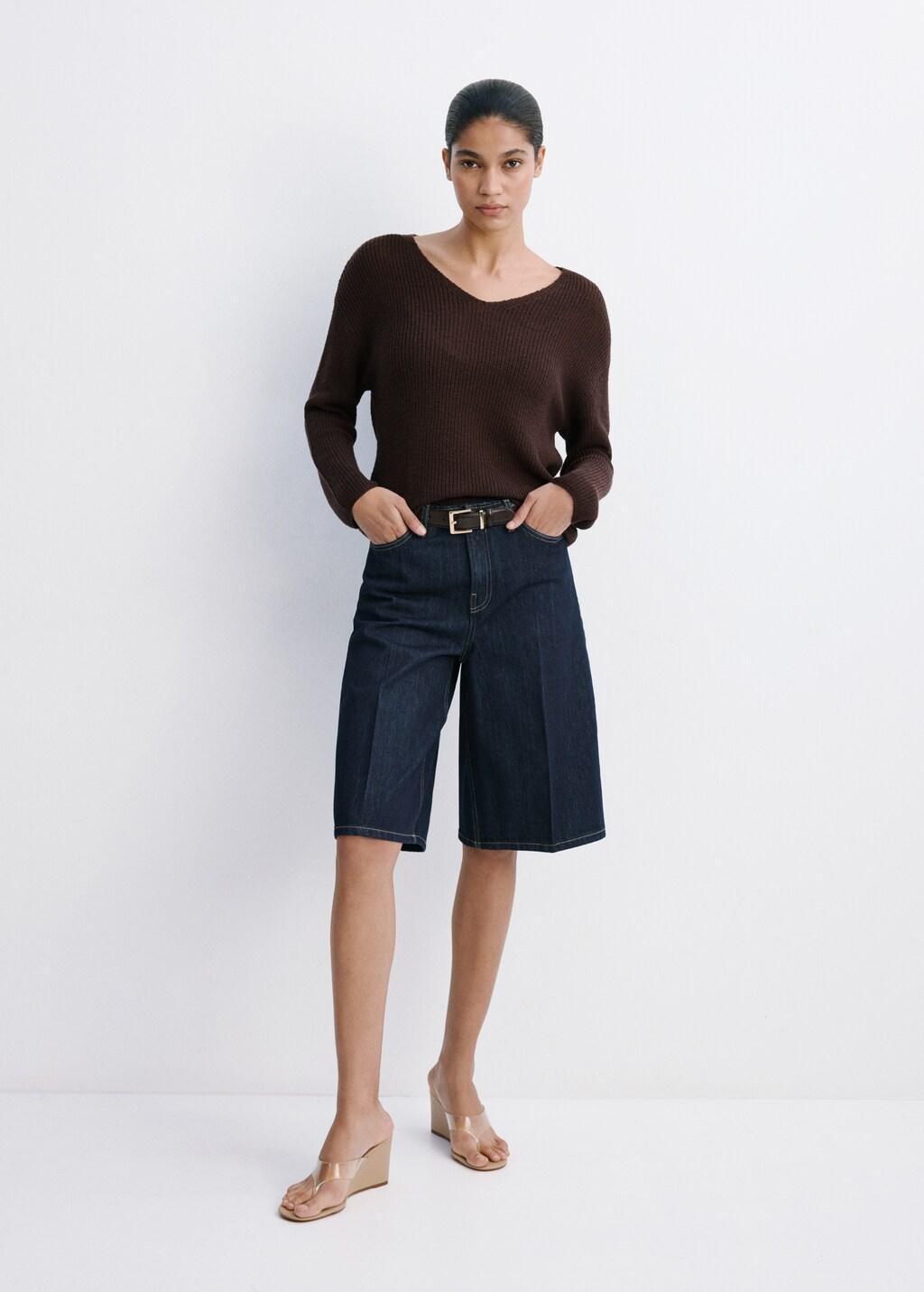 Blue Mid-Rise Denim Bermuda Jorts, Open Blue, large image number 0