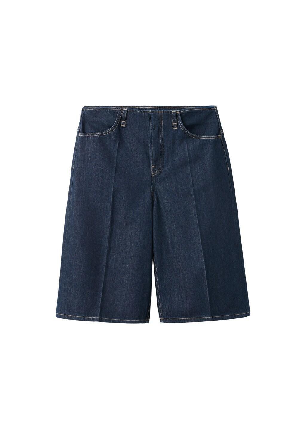 Blue Mid-Rise Denim Bermuda Jorts, Open Blue, large image number 6
