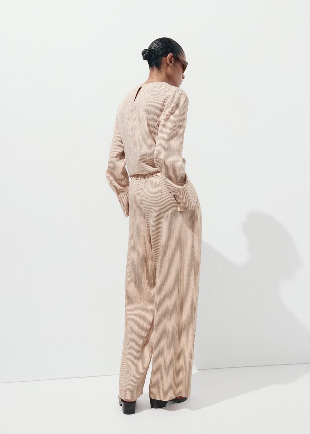 Brown Striped Lyocell Trousers, Brown, large image number 2