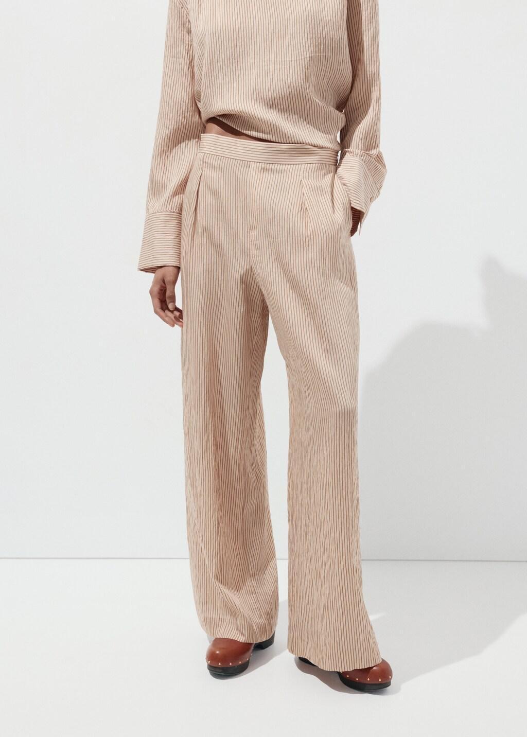 Brown Striped Lyocell Trousers, Brown, large image number 3