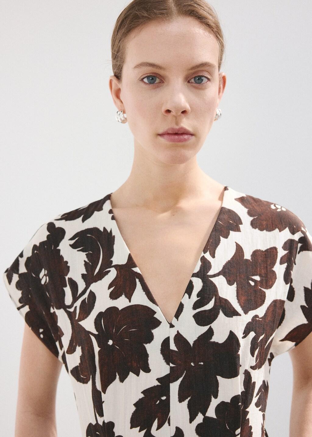 Beige Floral Print Jumpsuit With Belt, 0201_05, large image number 4