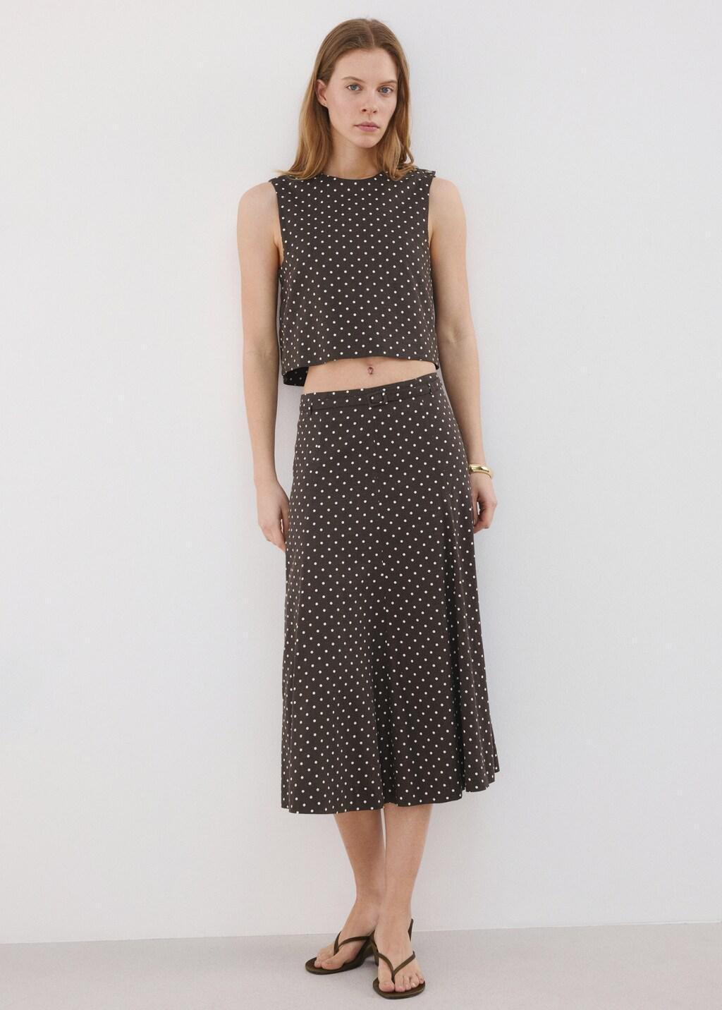 BLACK Linen polka dot skirt, 0201_99, large image number 0