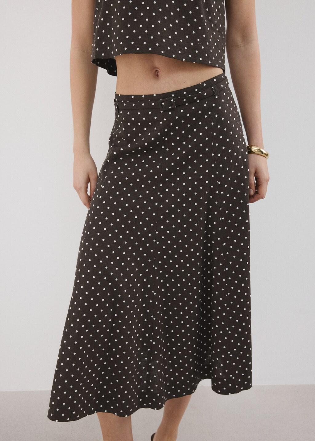 BLACK Linen polka dot skirt, 0201_99, large image number 3