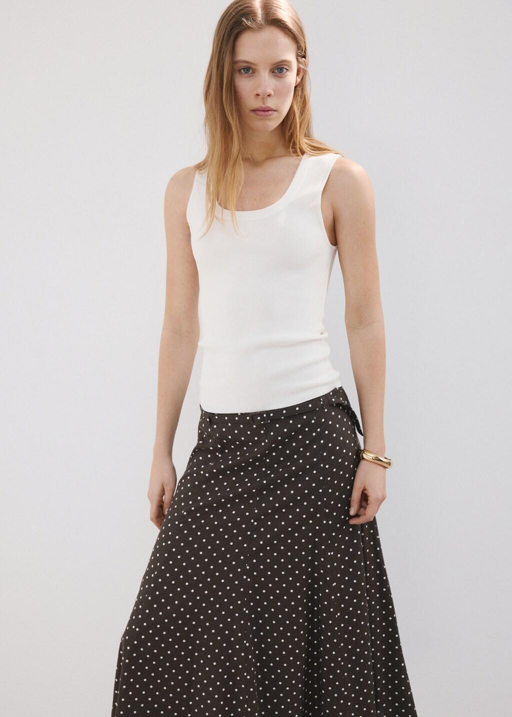 BLACK Linen polka dot skirt, 0201_99, large image number 4