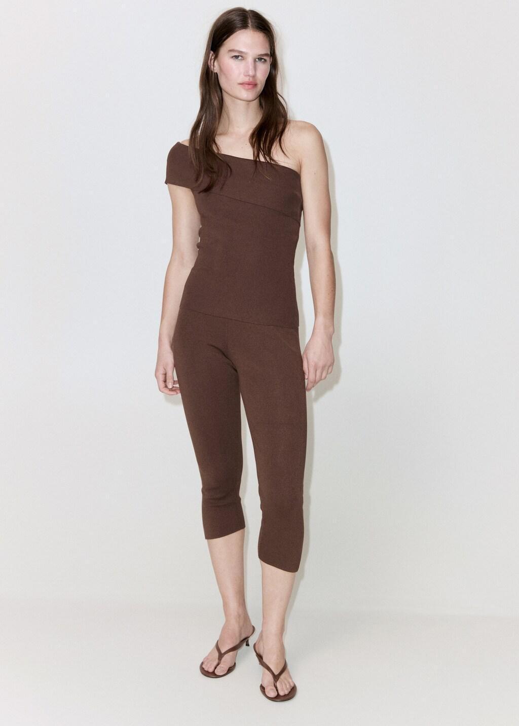 Brown Slit Hem Leggings, Dark Brown, large image number 0