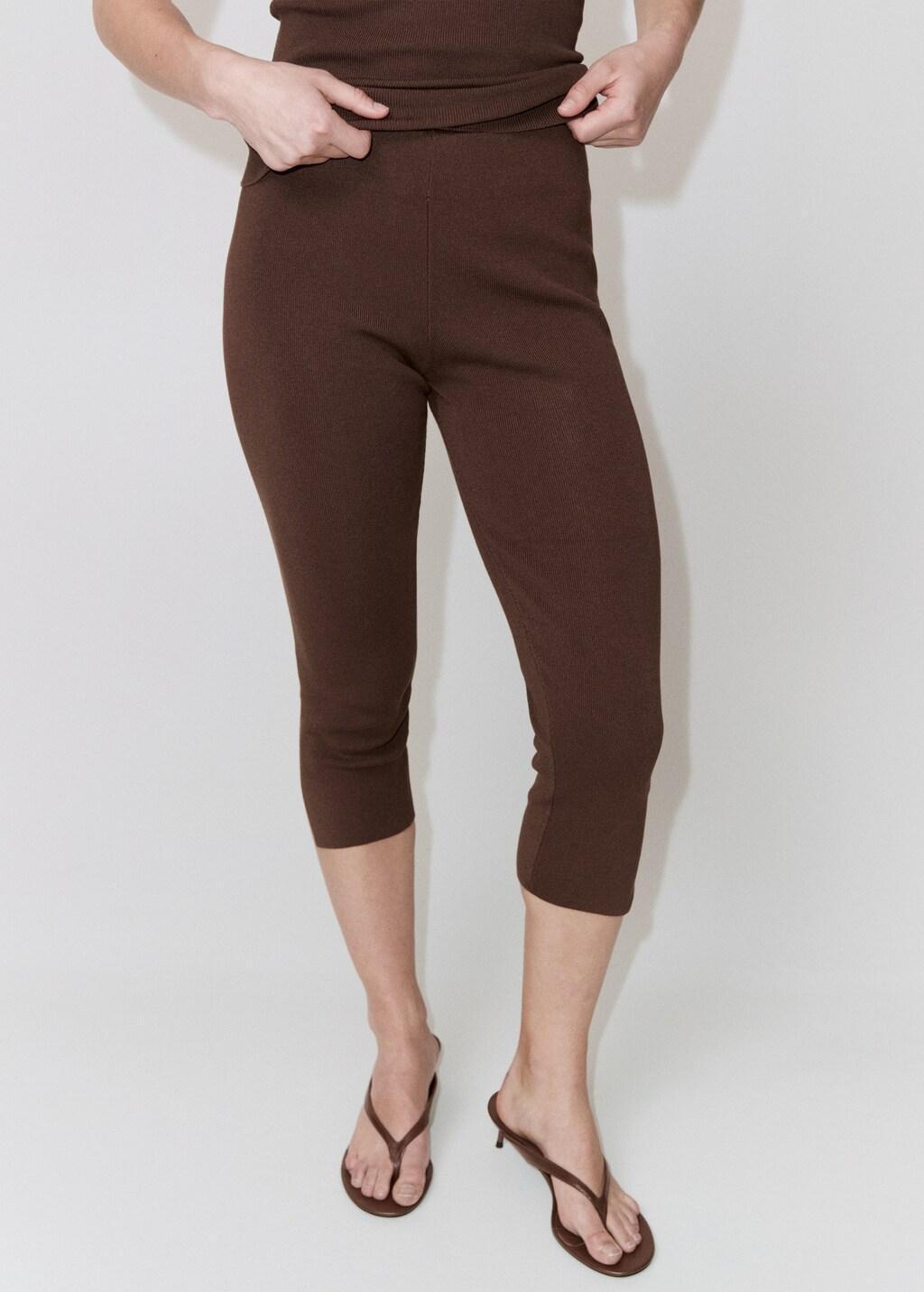 Brown Slit Hem Leggings, Dark Brown, large image number 3