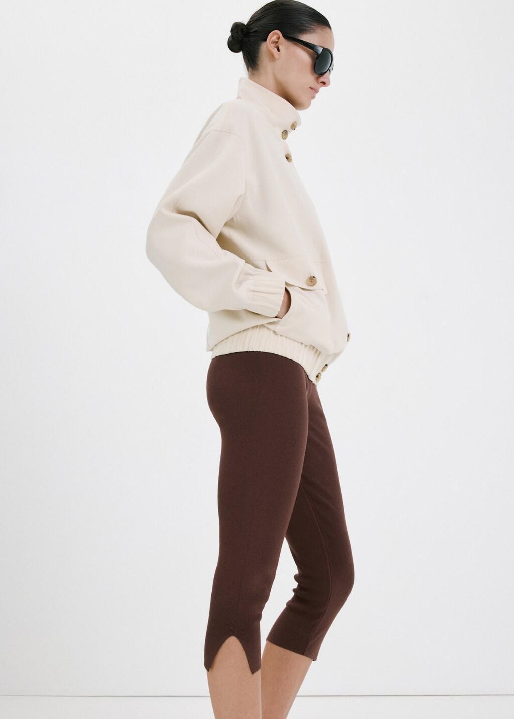 Brown Slit Hem Leggings, Dark Brown, large image number 6