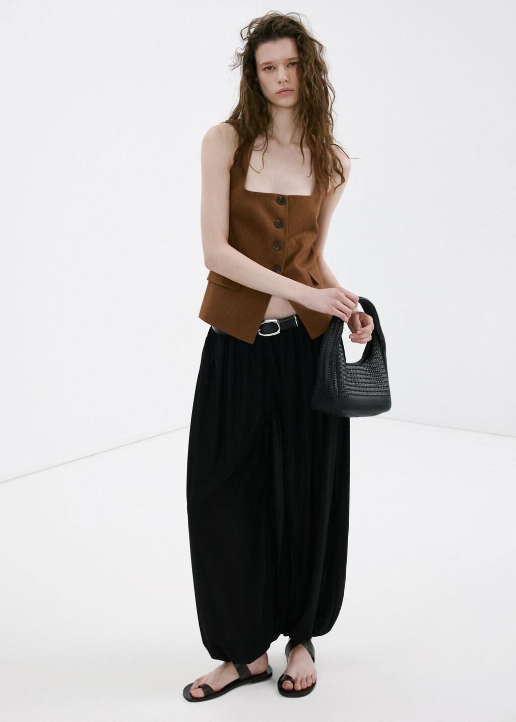 Brown Linen Suit Waistcoat, Brown, medium