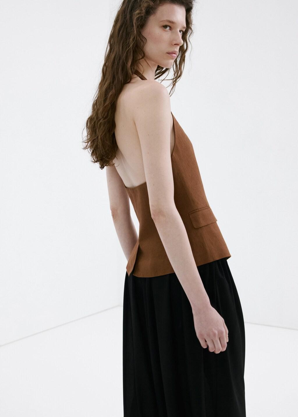 Brown Linen Suit Waistcoat, Brown, medium