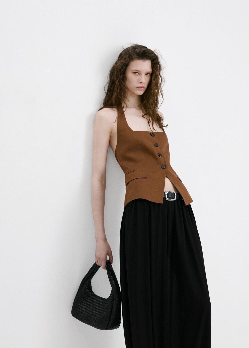 Brown Linen Suit Waistcoat, Brown, large image number 4