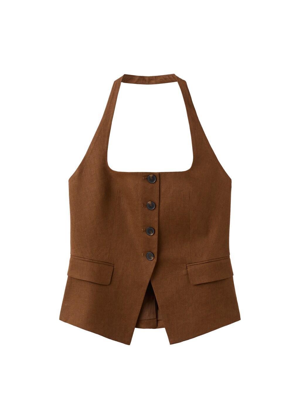 Brown Linen Suit Waistcoat, Brown, large image number 7