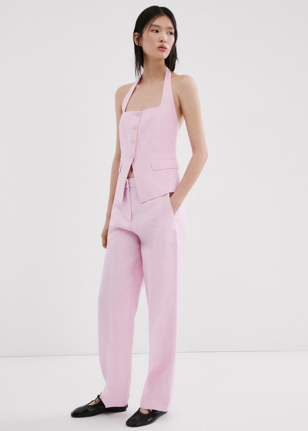 Pink Linen Suit Waistcoat, 0201_85, large image number 0