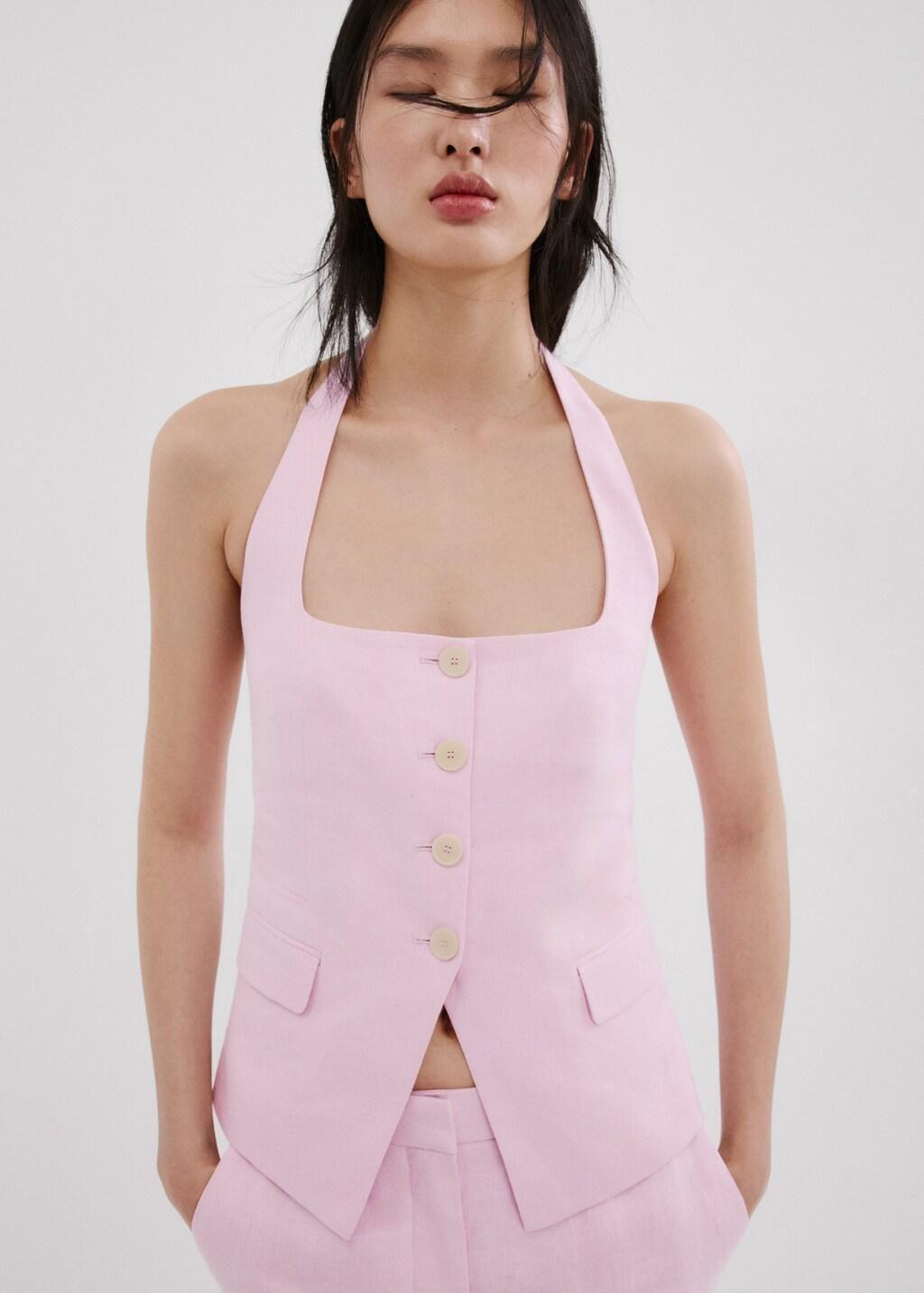 Pink Linen Suit Waistcoat, 0201_85, large image number 3