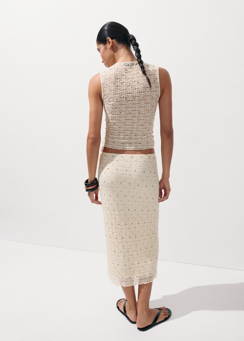 Beige Midi Skirt With Studs, Light Beige, large image number 2