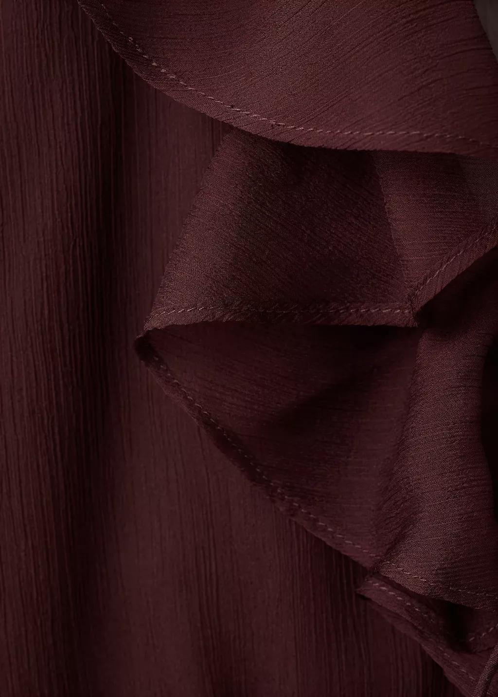 Brown Fluid Ruffled Blouse, Dark Brown, medium