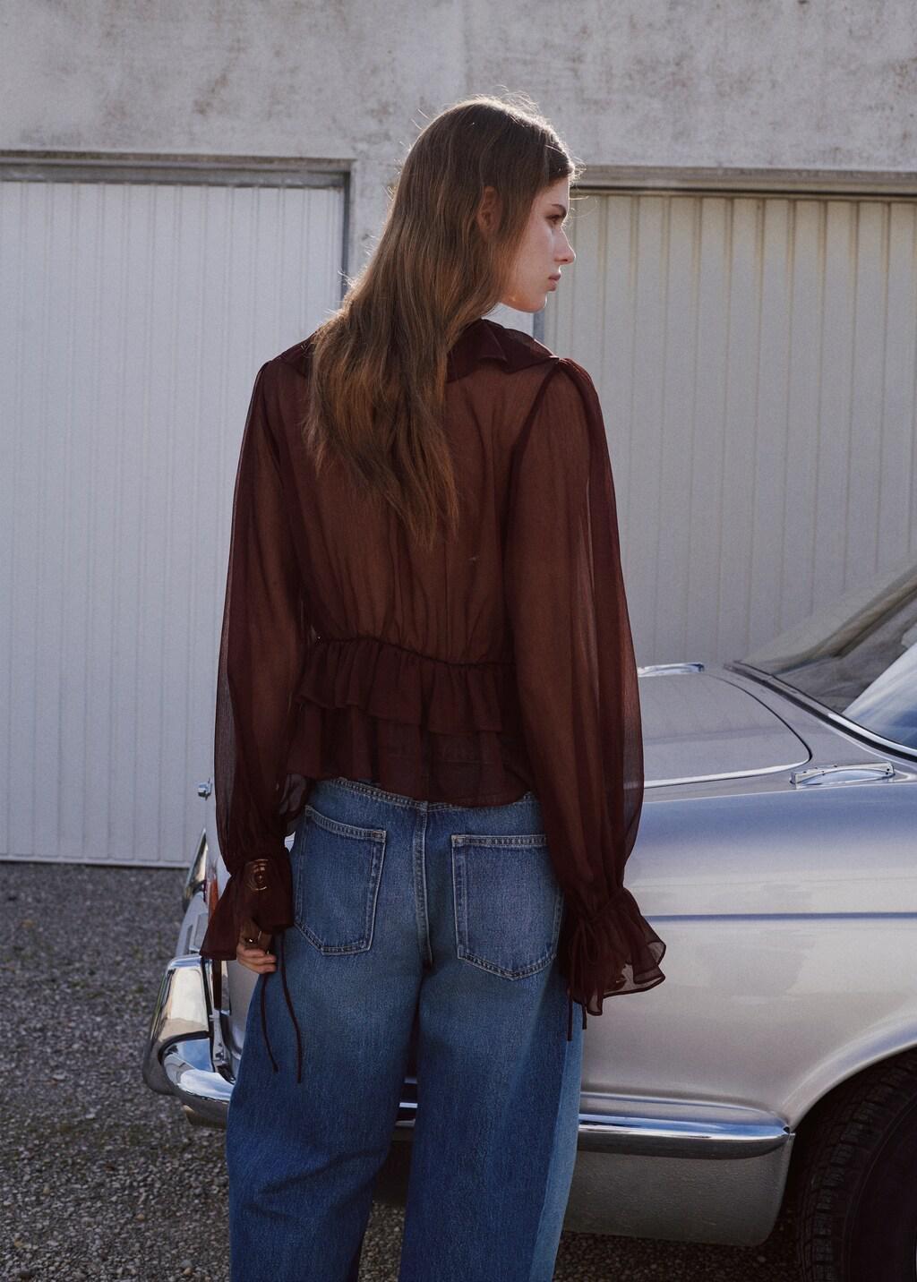 Brown Fluid Ruffled Blouse, Dark Brown, large image number 2