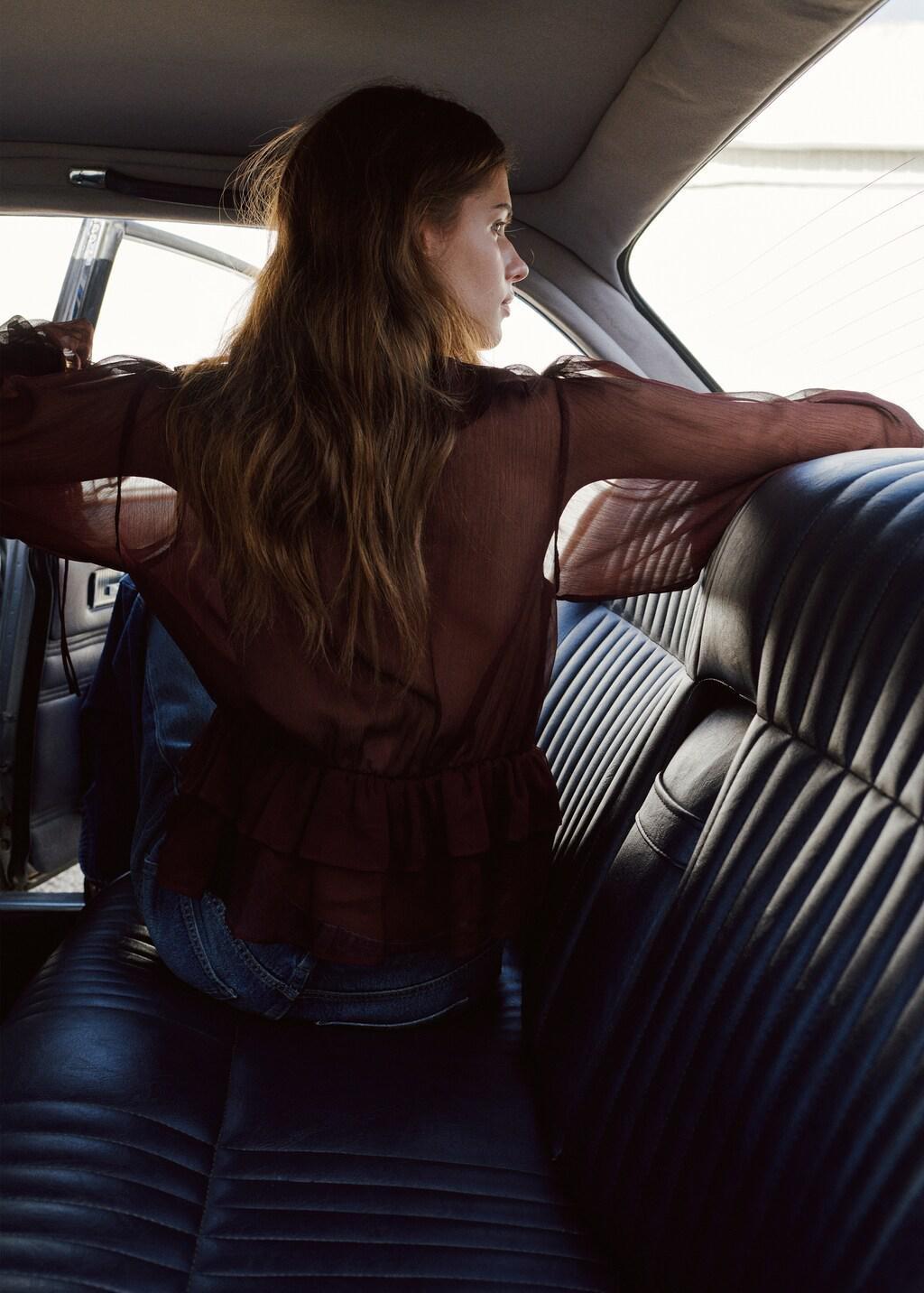 Brown Fluid Ruffled Blouse, Dark Brown, large image number 4