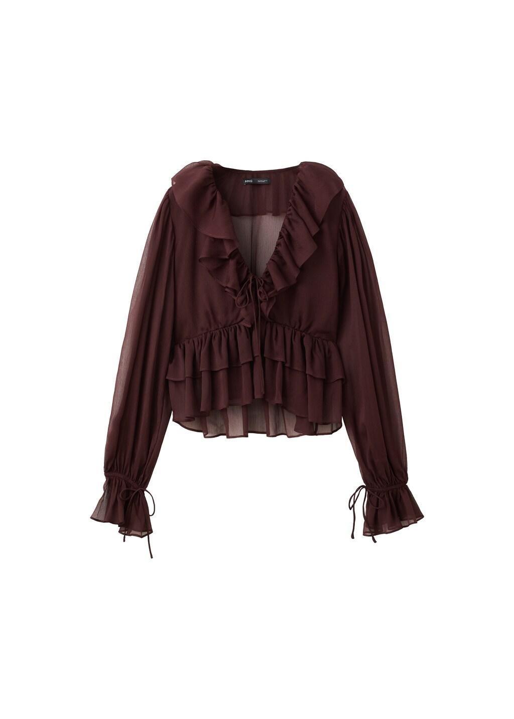 Brown Fluid Ruffled Blouse, Dark Brown, large image number 6