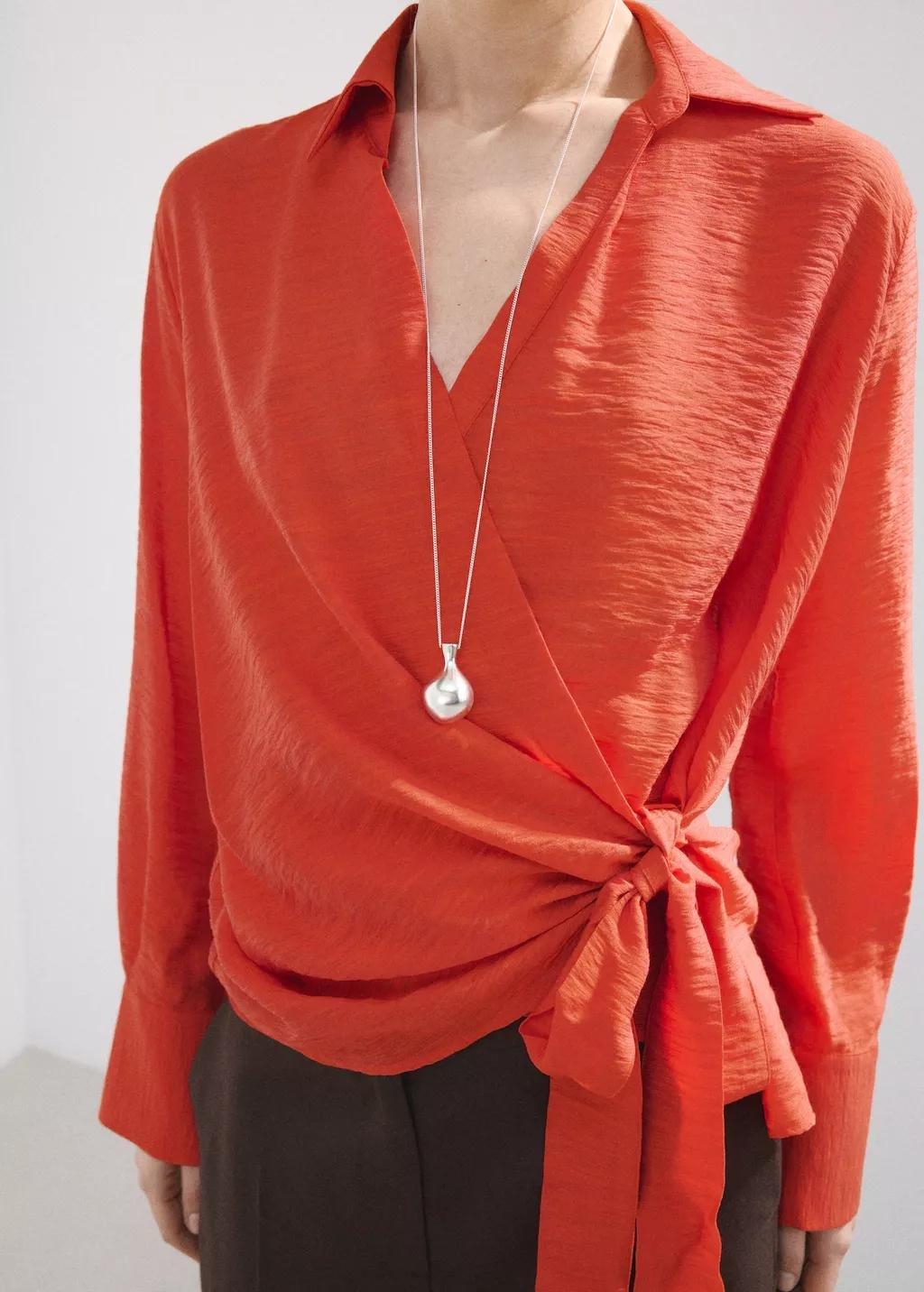 Red Blouse With Tie Detail, Red, large image number 0