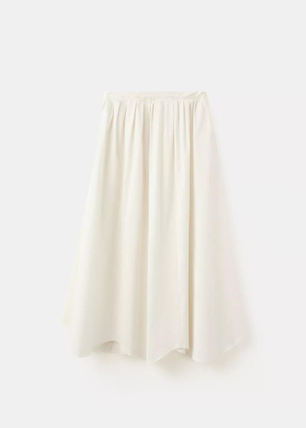 Beige A-Line Cotton Skirt With Stripes, 0201_05, large image number 6
