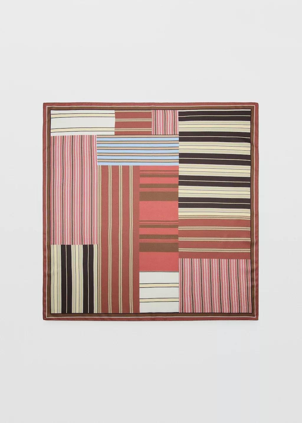 Red Geometric Stripe-Print Scarf, Red, large image number 3