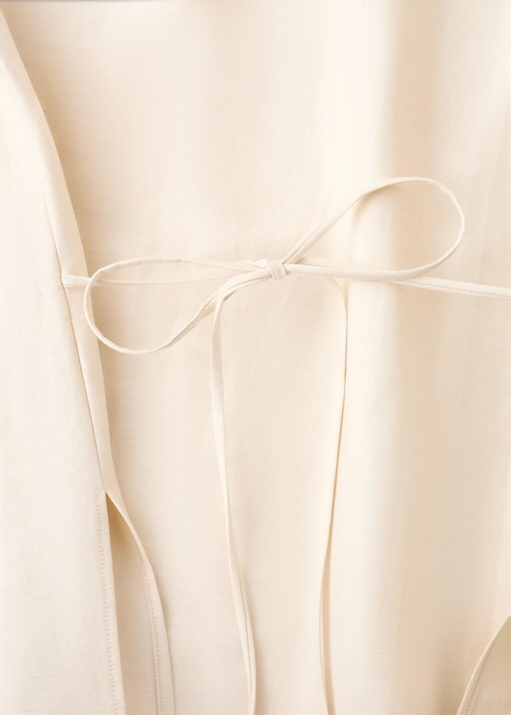 Beige Short-Sleeve Tie-Front Blouse, Light Beige, large image number 5