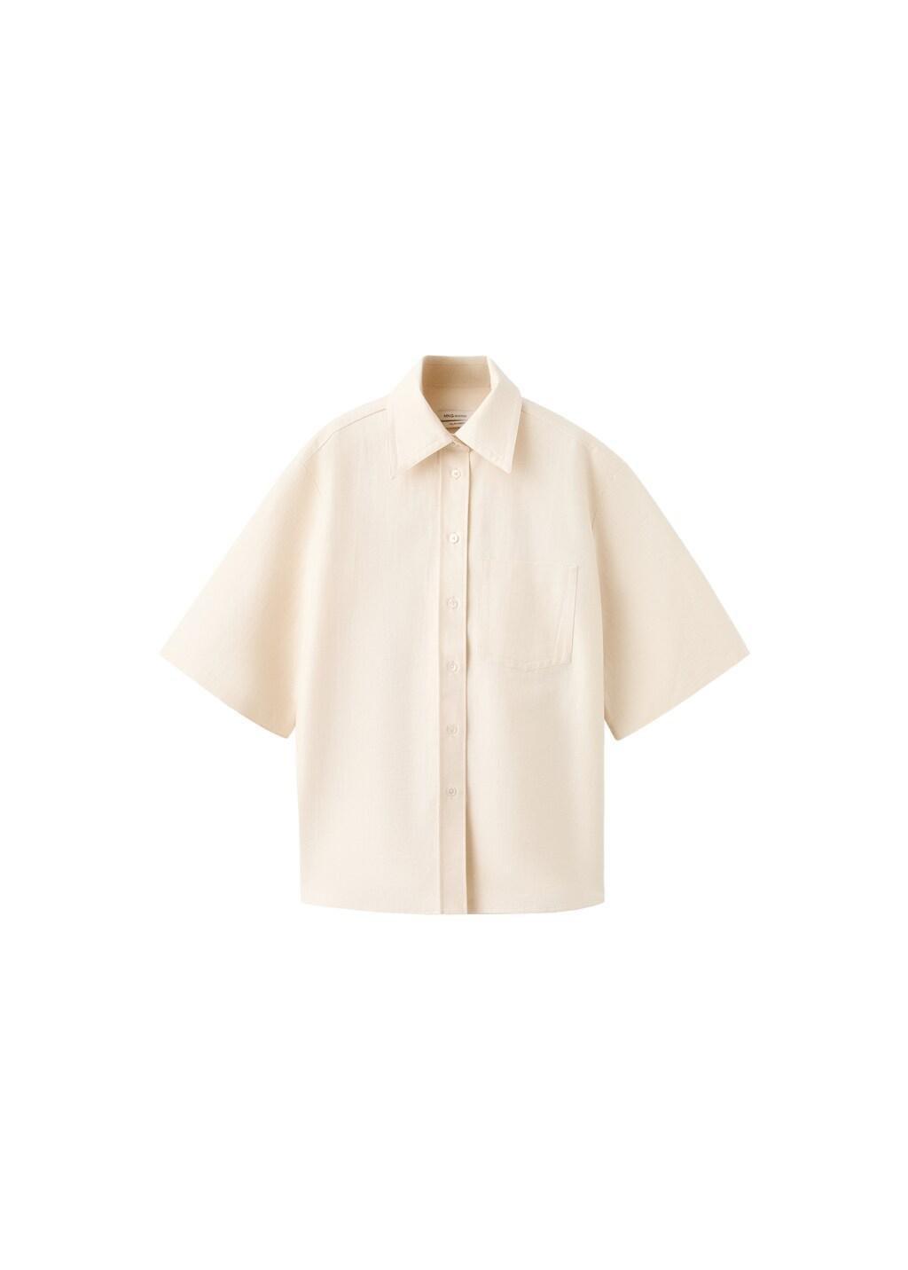 Beige Short-Sleeve Tie-Front Blouse, Light Beige, large image number 7