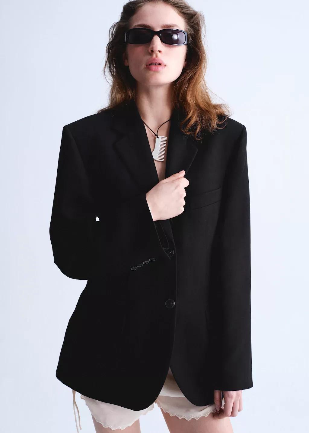 Black Fitted Suit Blazer, 0201_99, large image number 3