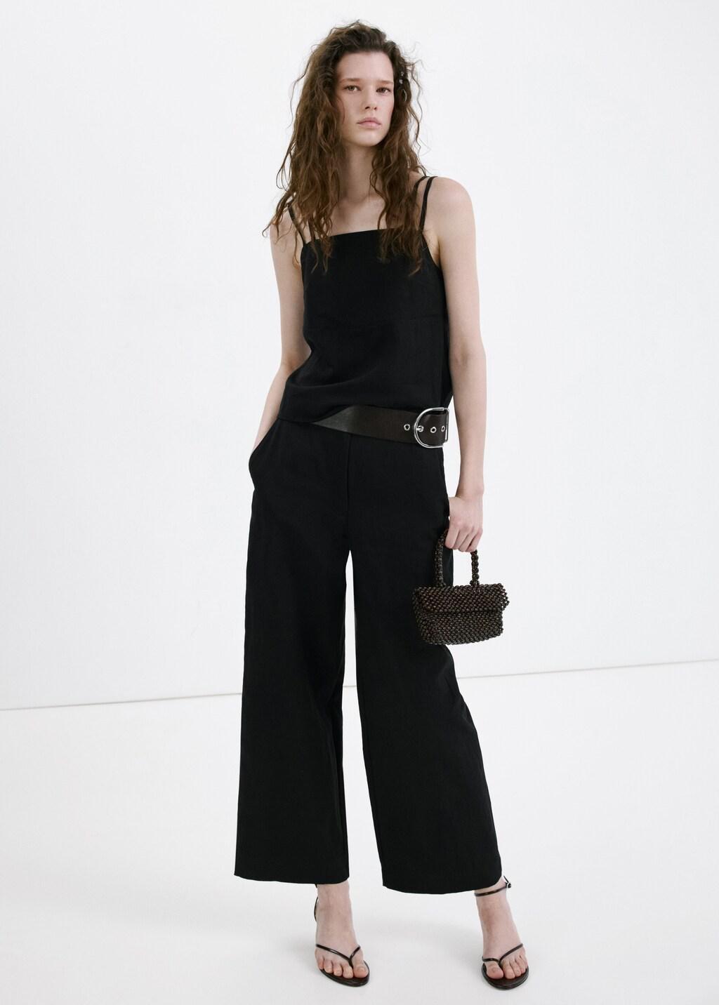 Black Lyocell Top With Double Straps, Black, large image number 0