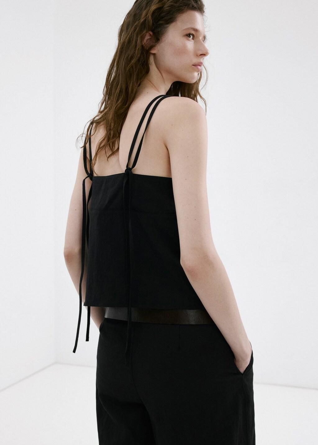 Black Lyocell Top With Double Straps, Black, large image number 2