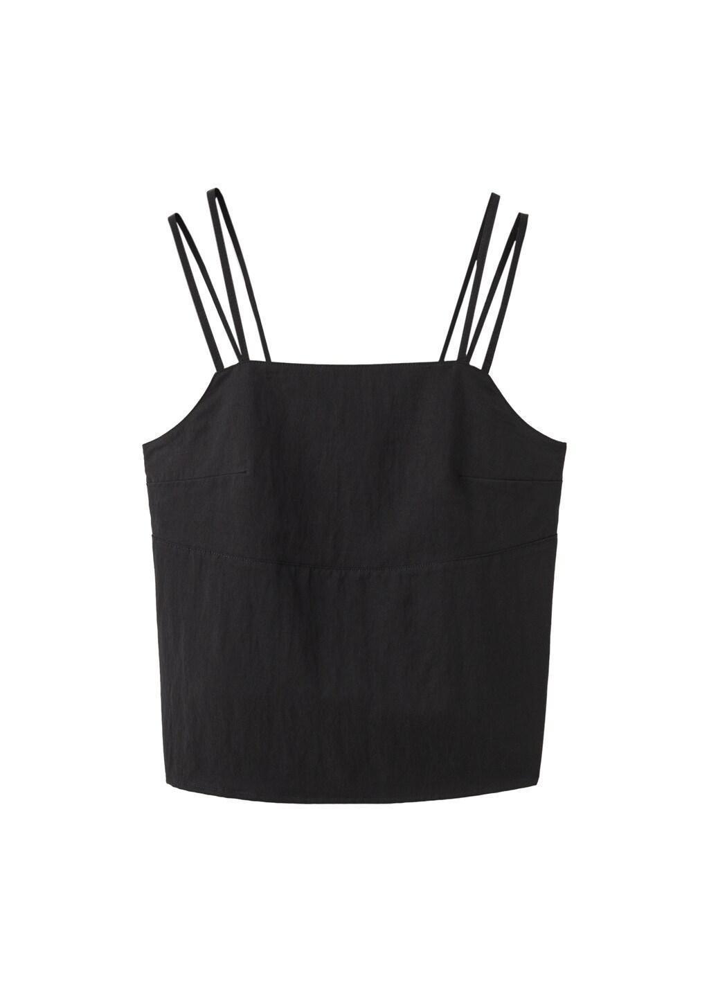 Black Lyocell Top With Double Straps, Black, large image number 6
