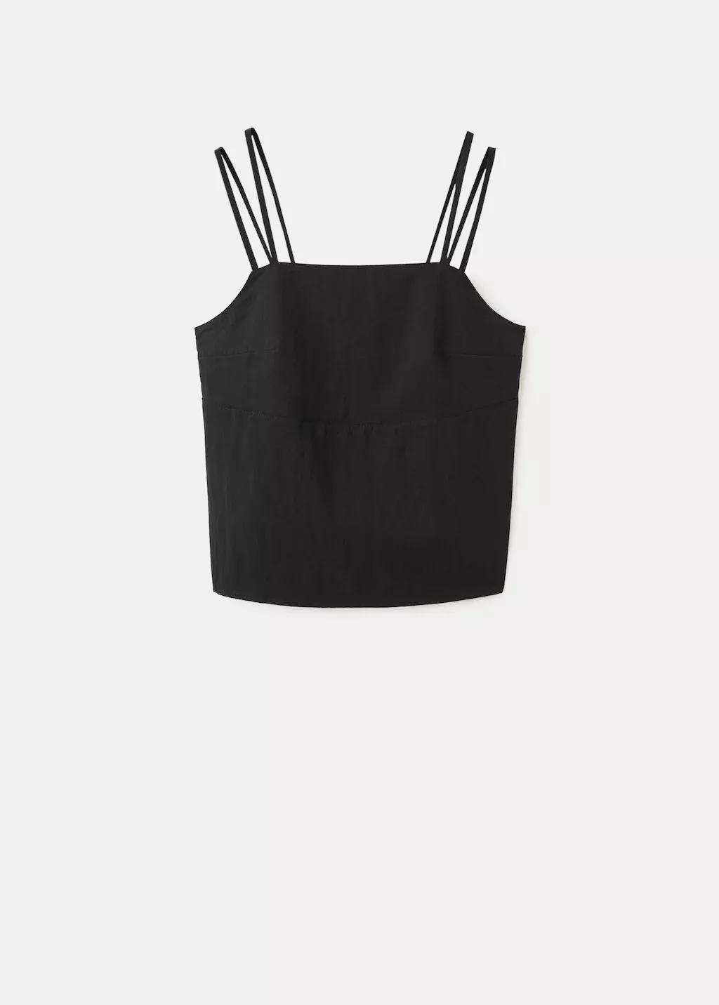 Black Lyocell Top With Double Straps, Black, large image number 7