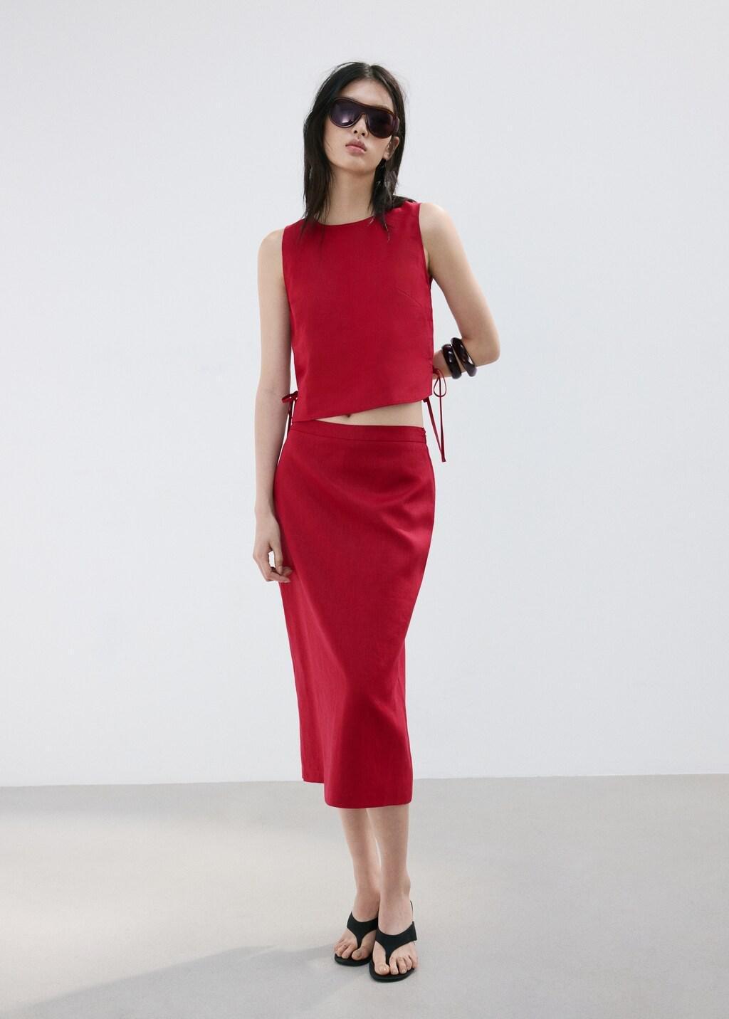 Red Linen Top With Ties, 0201_70, large image number 0