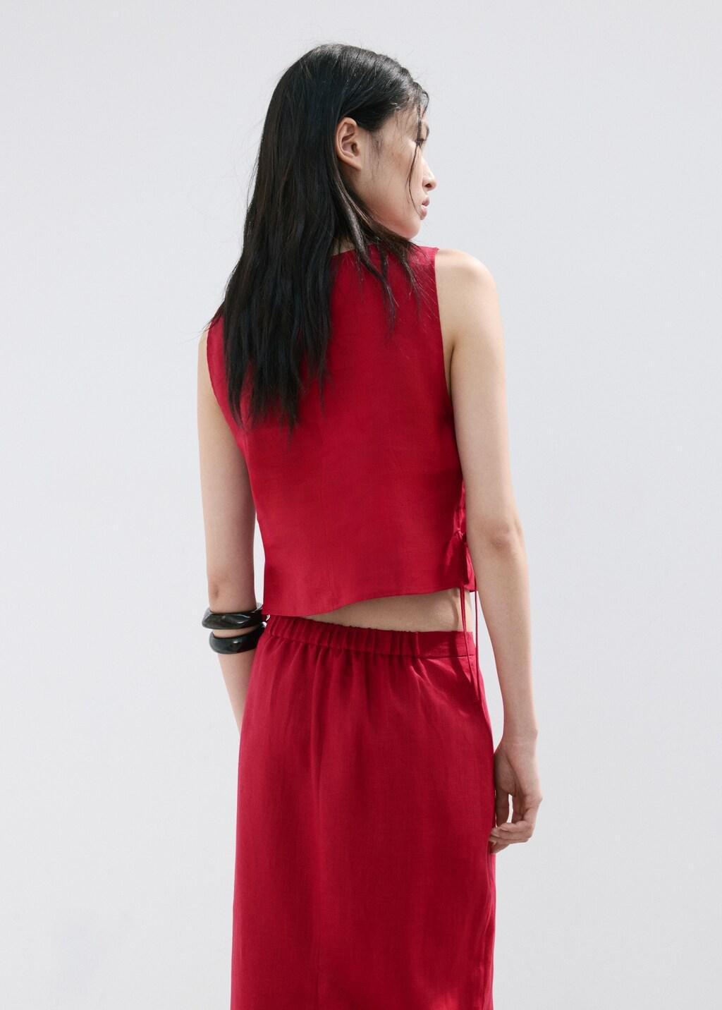 Red Linen Top With Ties, 0201_70, large image number 2