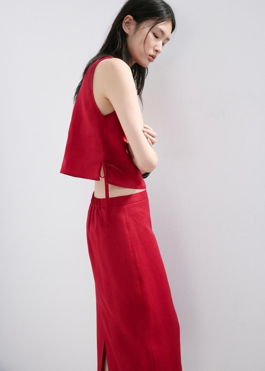 Red Linen Top With Ties, 0201_70, large image number 4