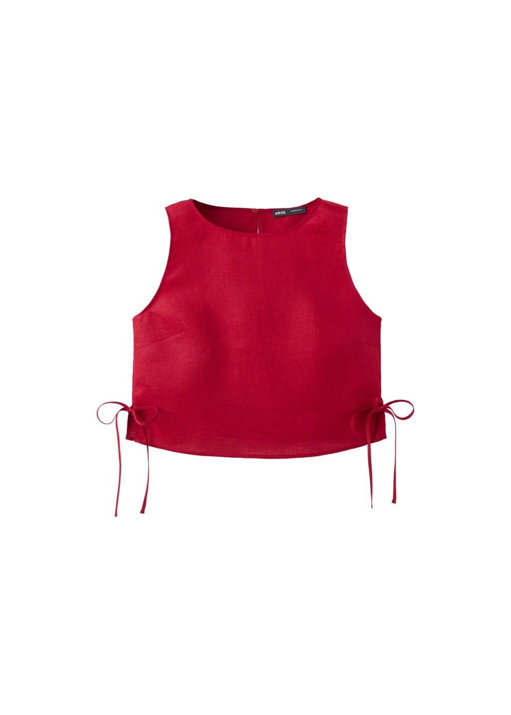 Red Linen Top With Ties, 0201_70, large image number 6