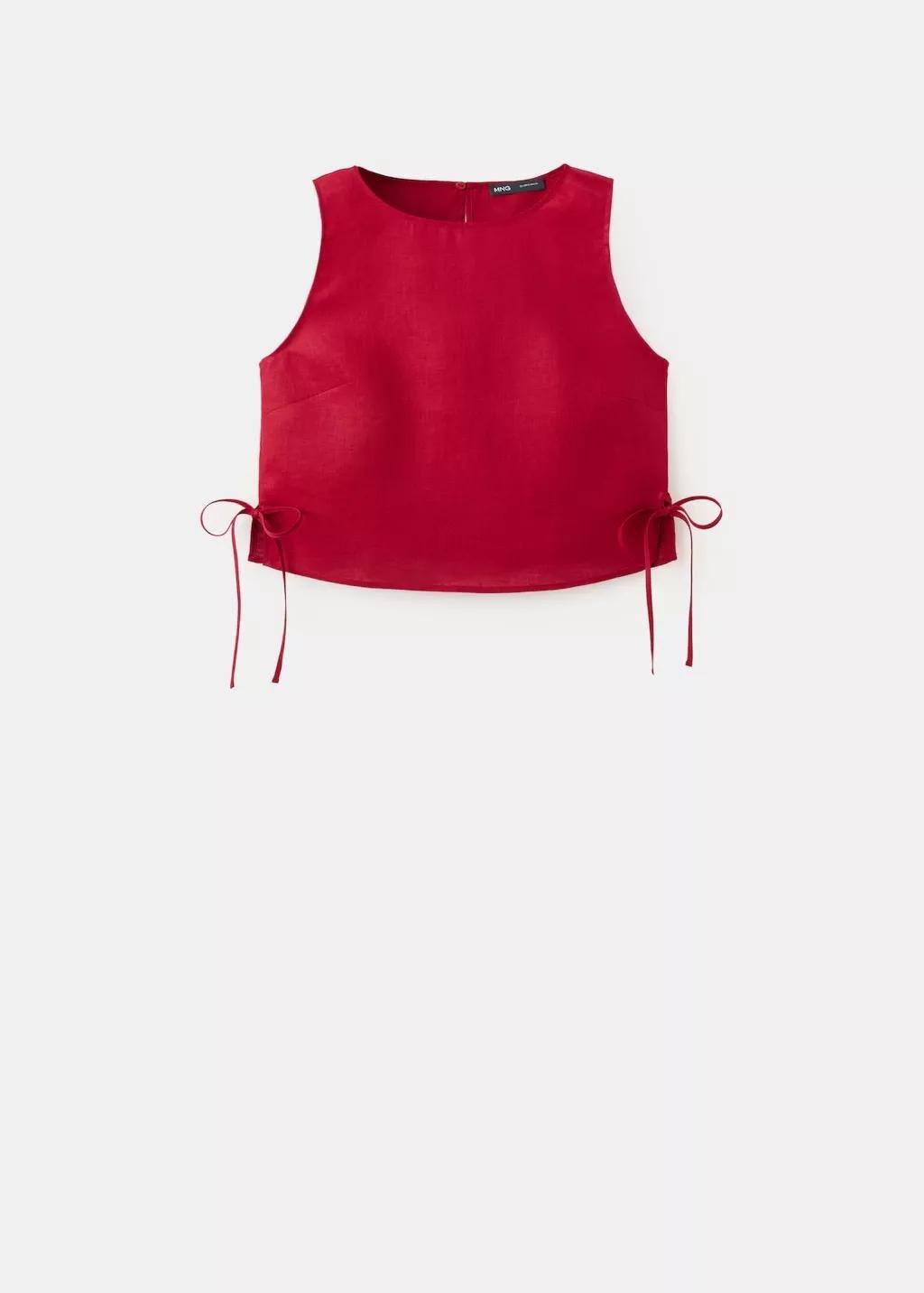 Red Linen Top With Ties, 0201_70, large image number 7