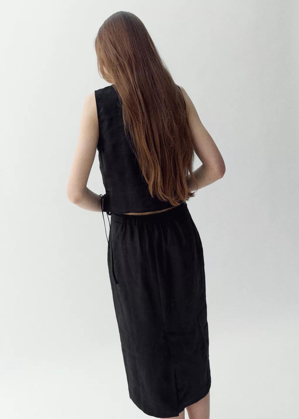 Black Linen Top With Ties, Black, medium