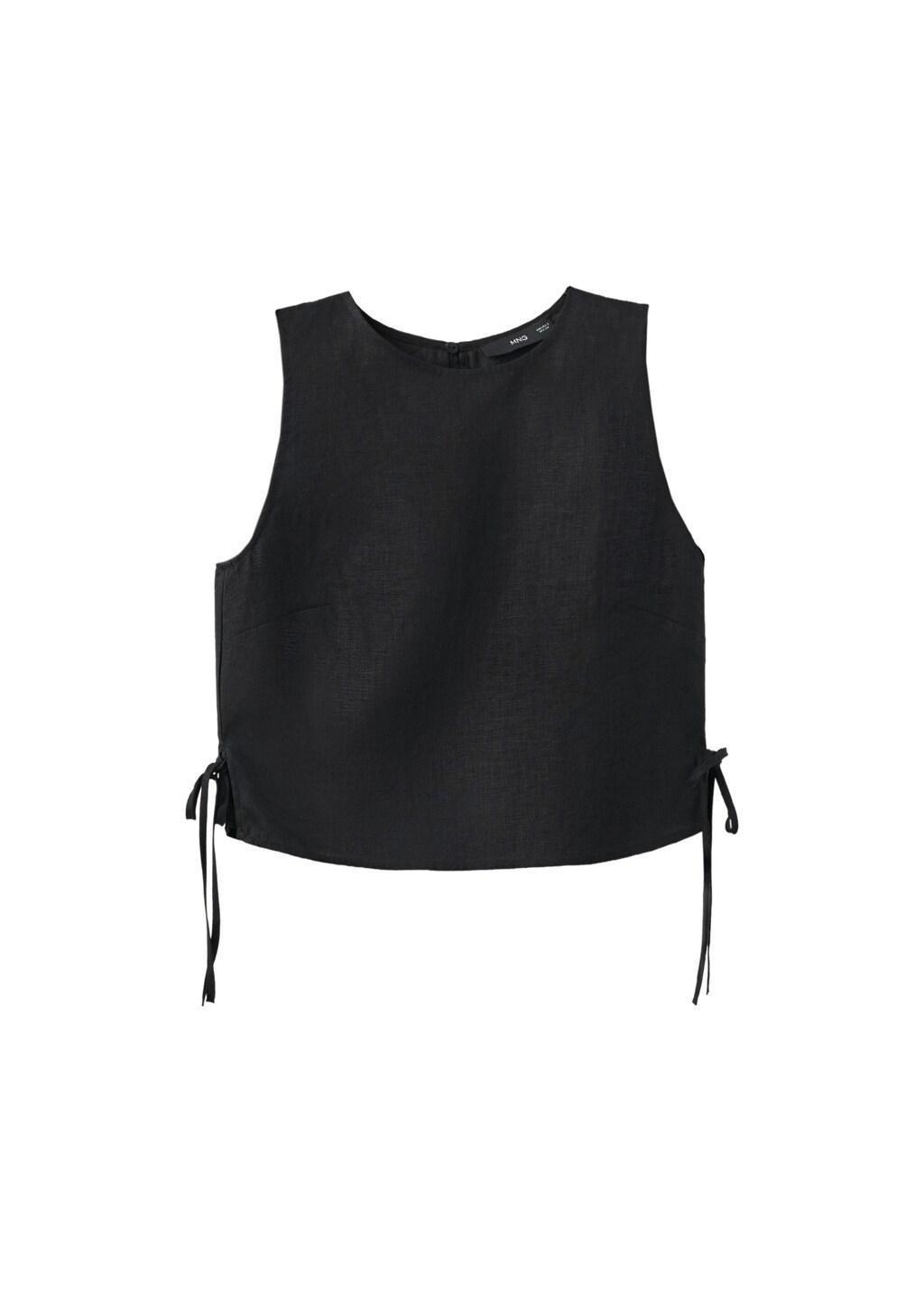Black Linen Top With Ties, Black, large image number 5