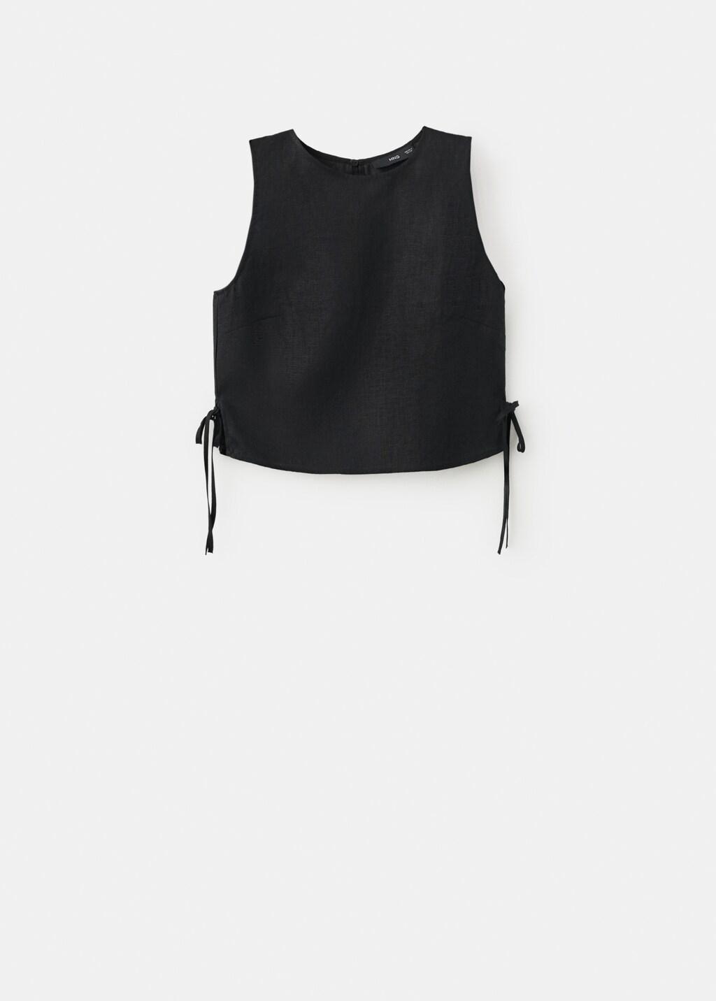 Black Linen Top With Ties, Black, large image number 6