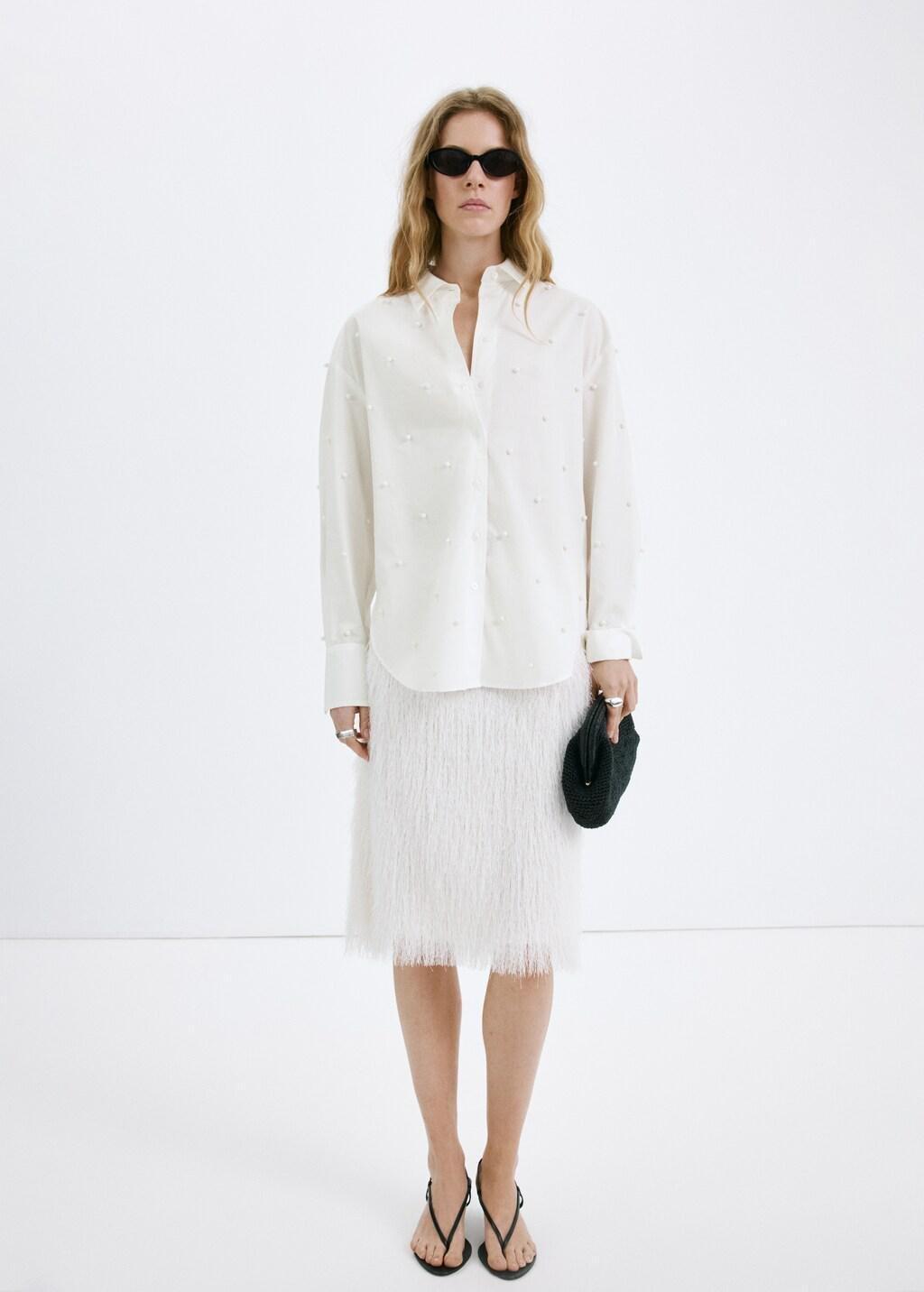 Cream Lyocell Pearl Blouse, 0201_02, large image number 0