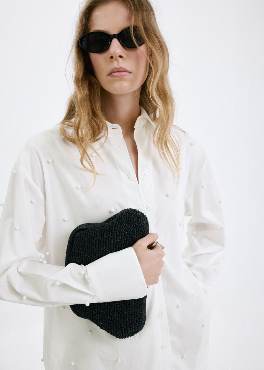Cream Lyocell Pearl Blouse, 0201_02, large image number 3