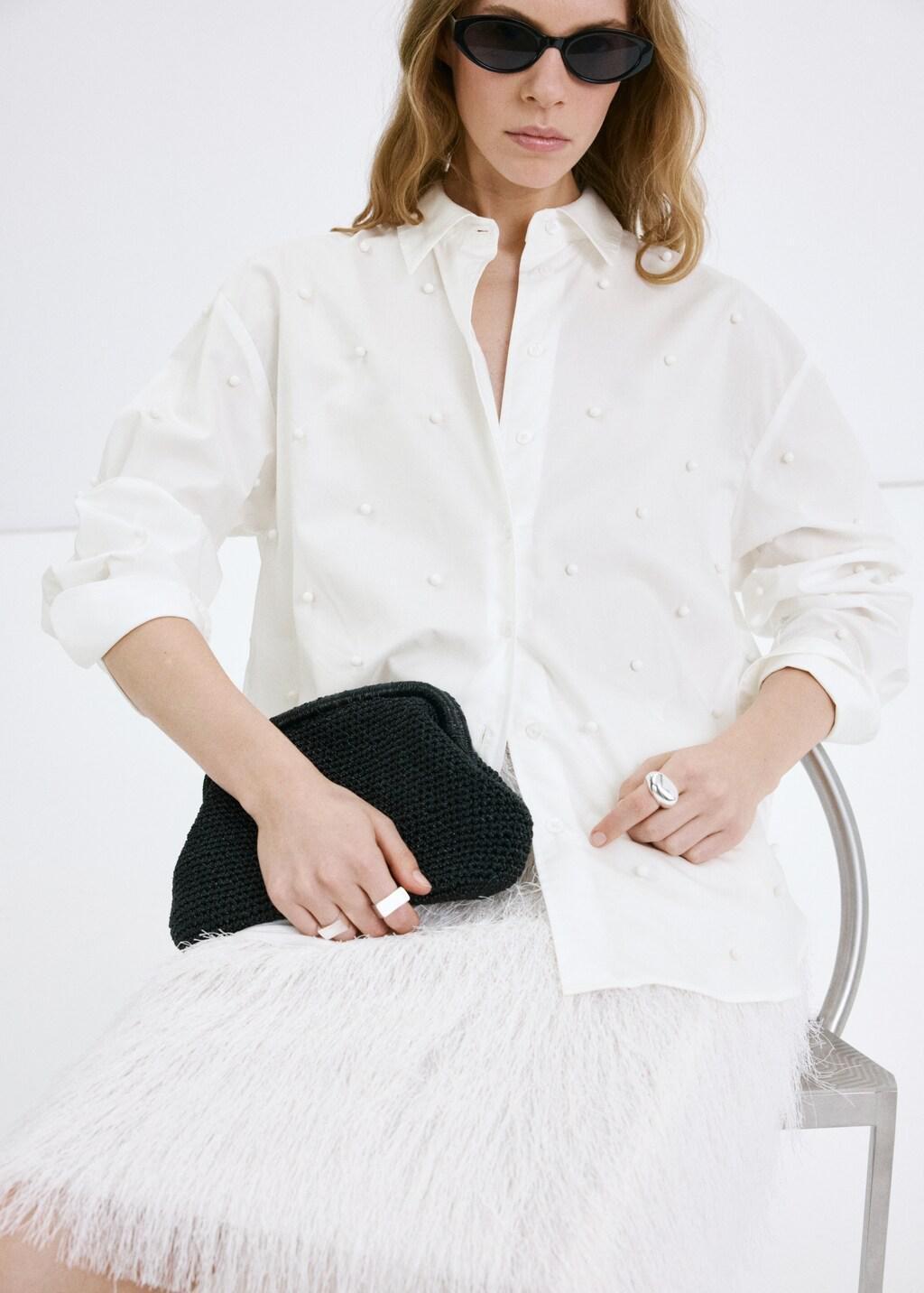 Cream Lyocell Pearl Blouse, 0201_02, large image number 4