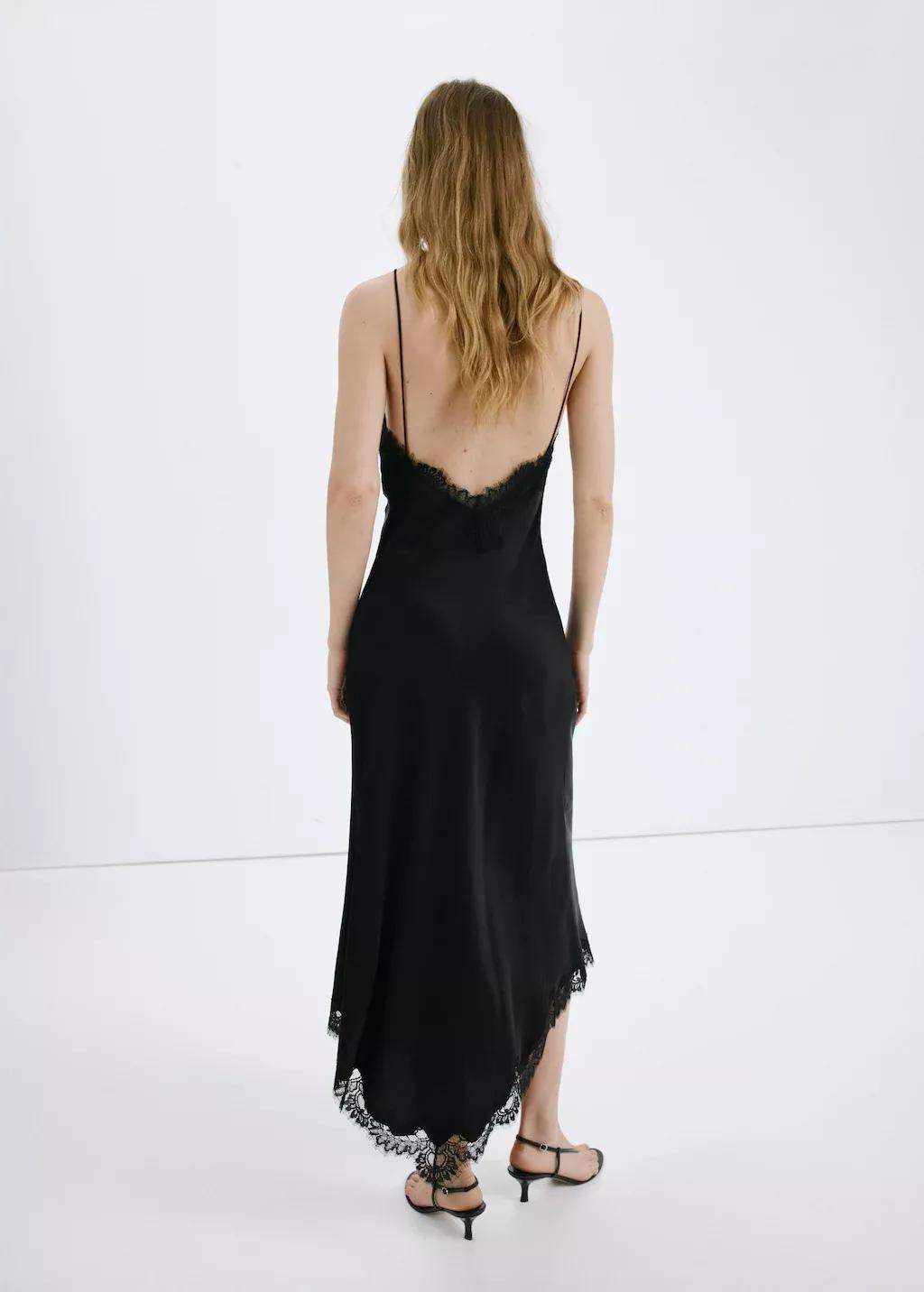 Black Satin Camisole Dress, Black, large image number 2