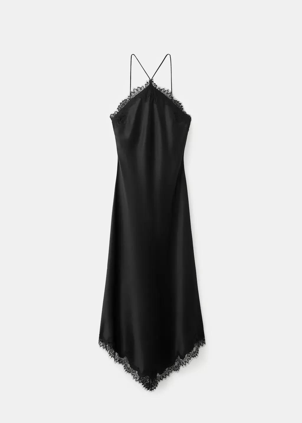 Black Satin Camisole Dress, Black, large image number 7